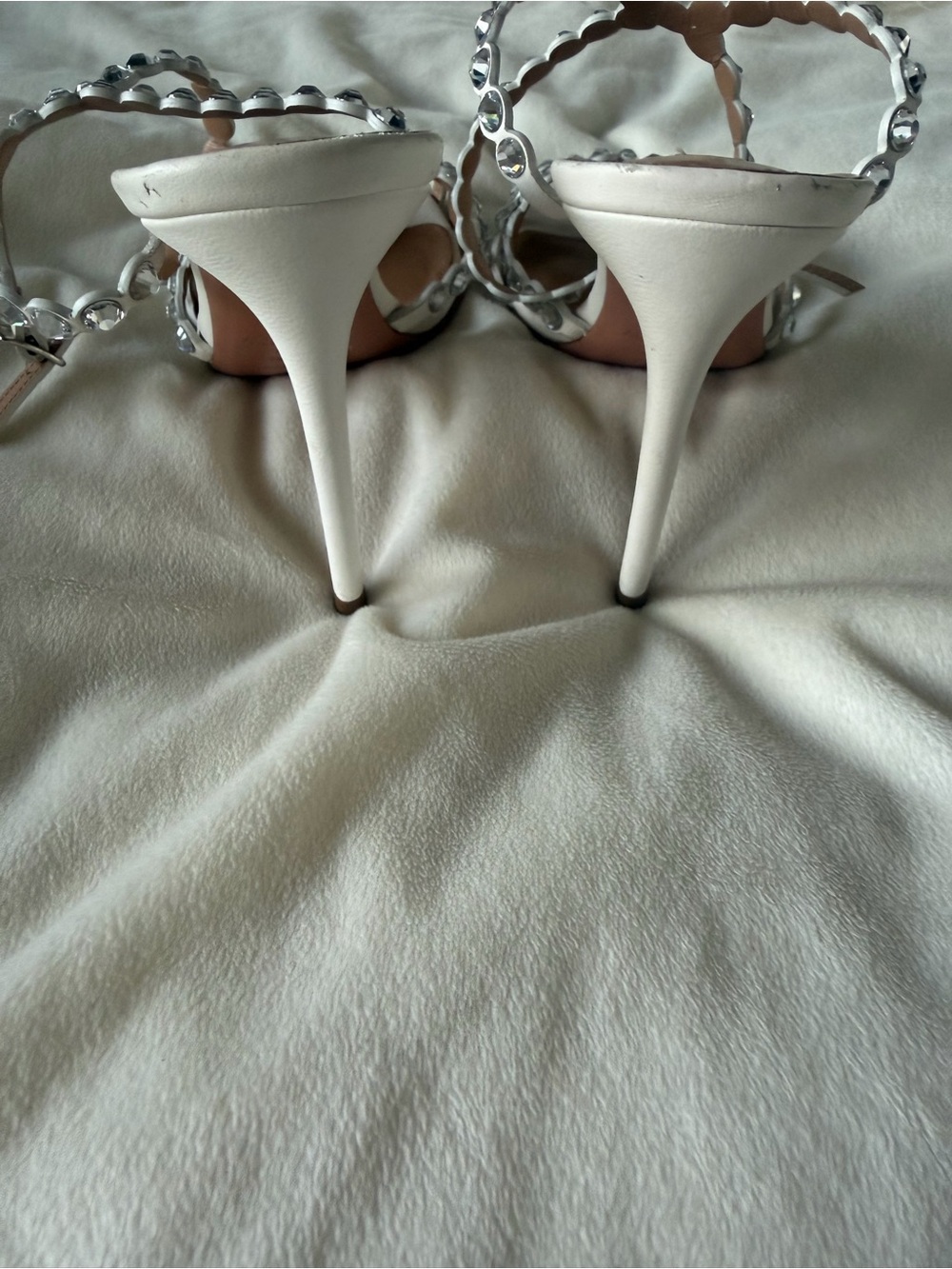 Aquazzura White Crystal-Embellished Strappy Heels - Picture 8 of 14